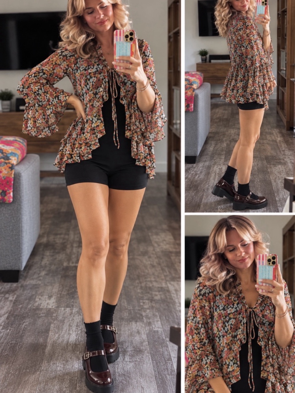 Dress Forum Floral Bell Sleeve Tie Front Blouse – NWT
